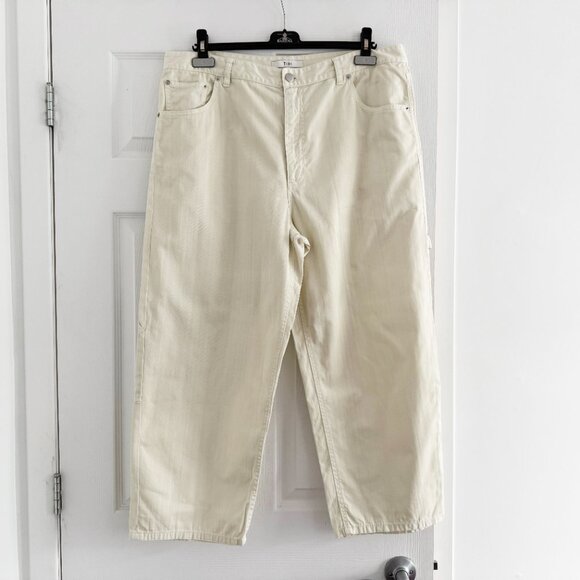 Tibi Garment Dyed Twill Cropped Slouchy Carpenter Jean in Cream, size 32 - Picture 5 of 9